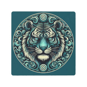 Fierce Teal Tiger Metal Print