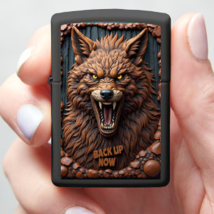 🐺 Fierce Textured Wolf Rock Frame Zippo Lighter