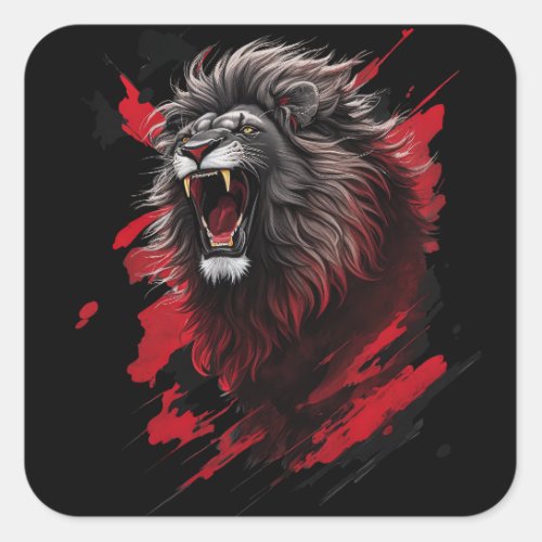 Fierce the black lion square sticker
