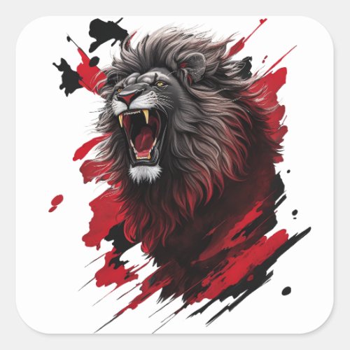 Fierce the black lion square sticker