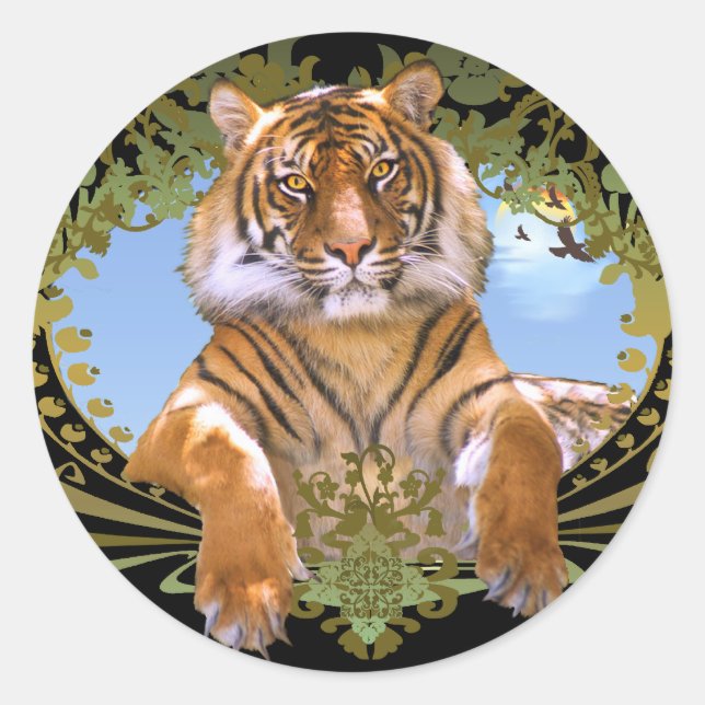 Fierce Tiger Crest Endangered Classic Round Sticker (Front)