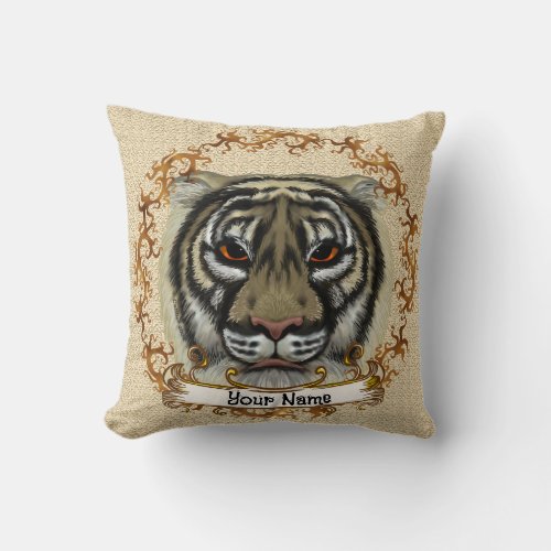 Fierce Tiger custom name Throw Pillow