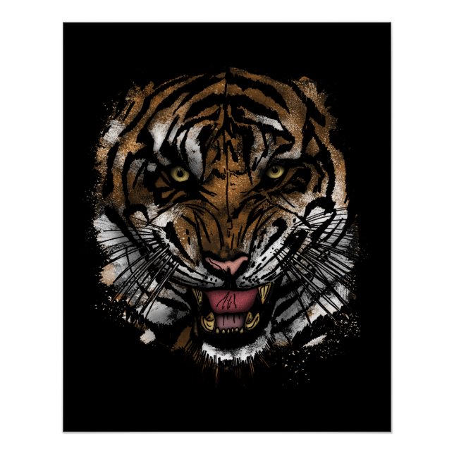 Fierce Tiger Face Poster Wild Jungle Predator (Front)