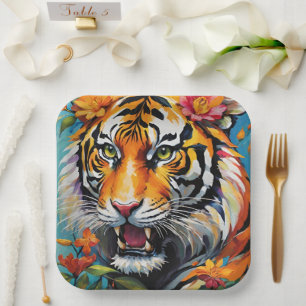 Fierce Tiger Floral Paper Plates