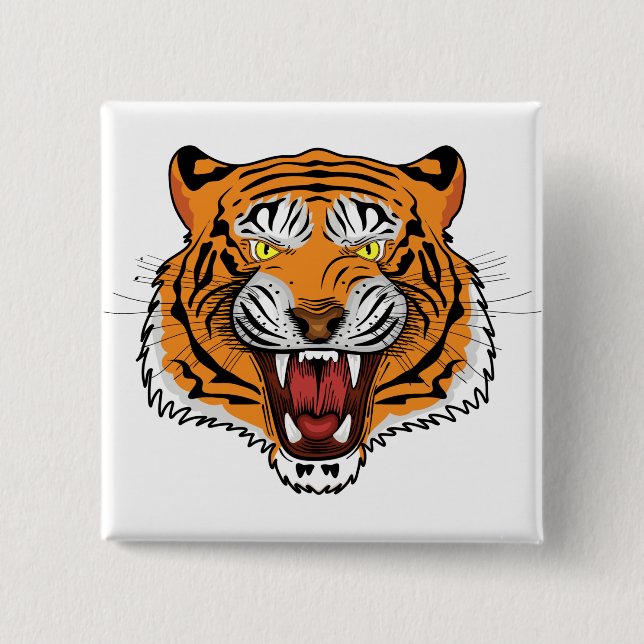 Fierce Tiger Head Illustration-24327 Button (Front)