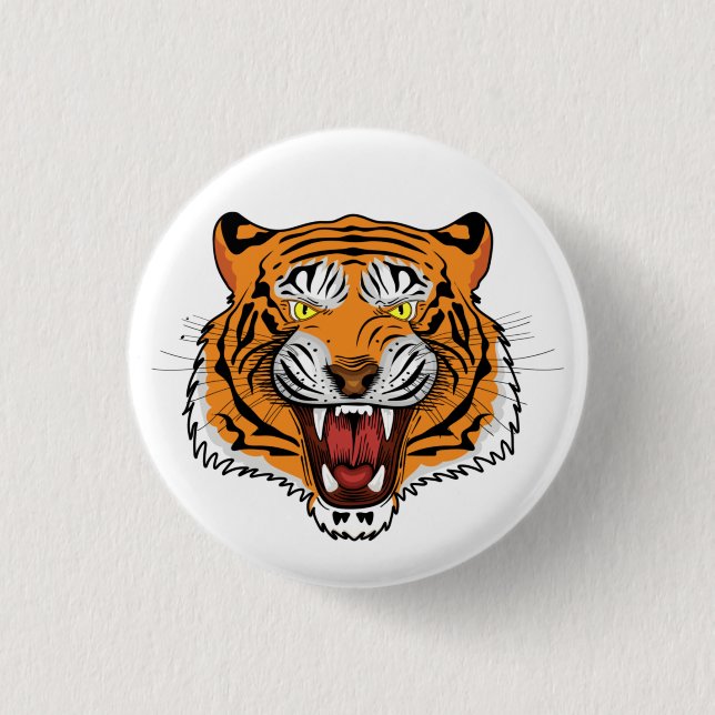 Fierce Tiger Head Illustration-24327 Button (Front)