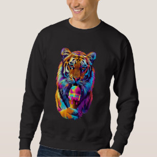 Fierce Tiger Ice Cream Cone Retro 80s Outrun Vibe Sweatshirt