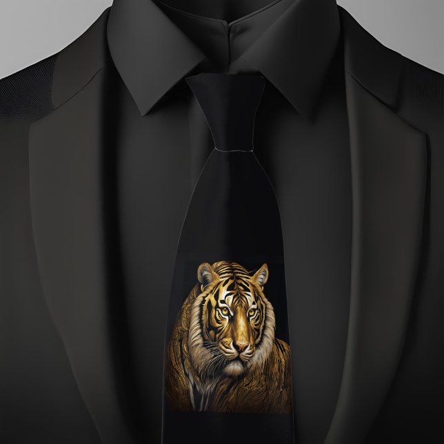 Fierce Tiger on Black Necktie (Creator Uploaded)