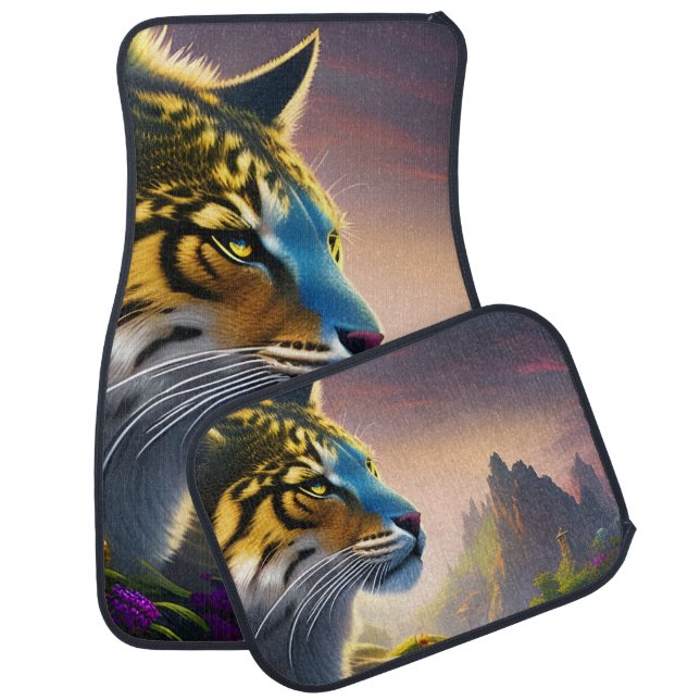 Fierce Tiger Purple Flowers Mountain Landscape  Car Floor Mat (Set)