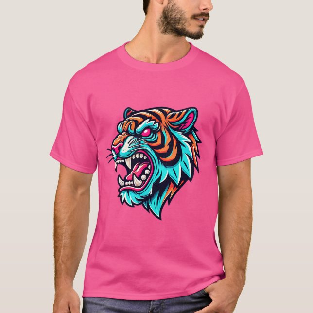 Fierce Tiger Roar Bold & Aggressive Cartoon Tiger  T-Shirt (Front)