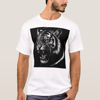 Fierce Tiger Roar – Monochrome Ink Style T-Shirt
