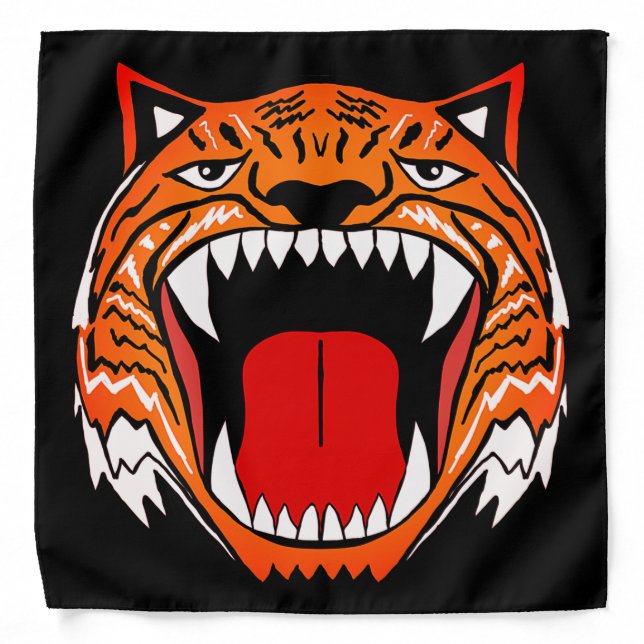 Fierce Tiger Roaring Black Bandana (Front)