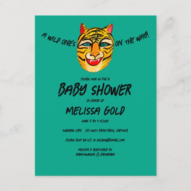Fierce Tiger Wild One Cute Edgy BABY SHOWER CUSTOM Invitation Postcard (Front)