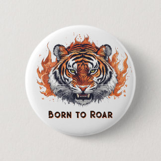 Fierce Tiger with Flames - Customizable Text Button