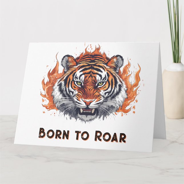 Fierce Tiger with Flames - Customizable Text Card (Front)