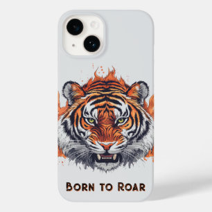 Fierce Tiger with Flames - Customizable Text Case-Mate iPhone 14 Case