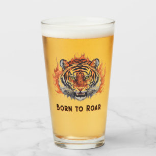 Fierce Tiger with Flames - Customizable Text Glass