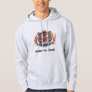 Fierce Tiger with Flames - Customizable Text Hoodie
