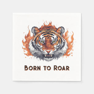 Fierce Tiger with Flames - Customizable Text Napkins