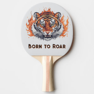 Fierce Tiger with Flames - Customizable Text Ping Pong Paddle