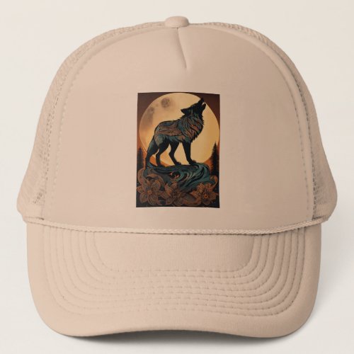 Fierce Tribal Wolf Howling at the Moon Cap