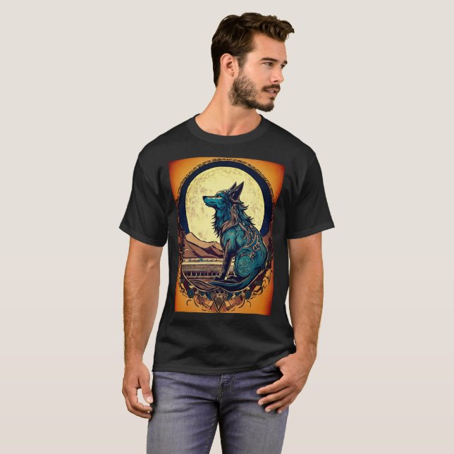 Fierce Tribal Wolf Howling at the Moon T-Shirt  (Front Full)