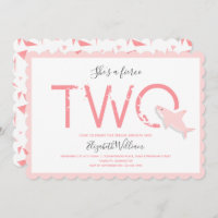 Fierce Two Pink Shark Animal 2nd Birthday Invitation