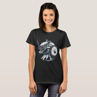 Fierce Valkyrie Warrior – Norse Mythology Line Art T-Shirt