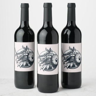Fierce Valkyrie Warrior – Norse Mythology Line Art Wine Label
