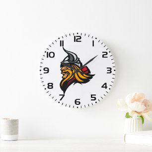 Fierce Viking Warrior Head Norse Helmet and Beard Large Clock