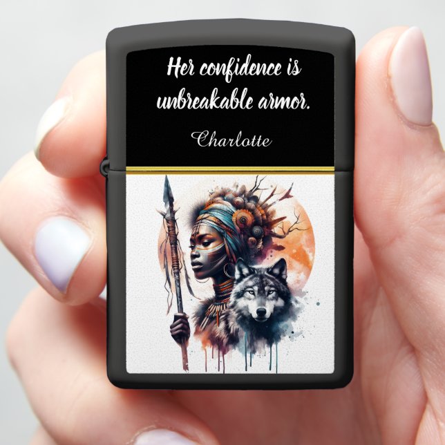 Fierce warrior with wolf art zippo lighter (In Hand)