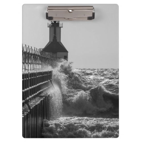 Fierce Waves At St Joseph Grayscale Clipboard