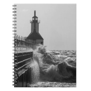 Fierce Waves At St Joseph Grayscale Notebook