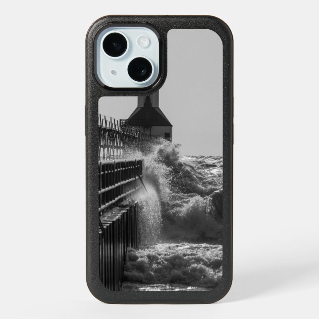 Fierce Waves At St Joseph Grayscale OtterBox Case (Back)