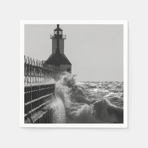 Fierce Waves At St Joseph Grayscale Paper Napkins