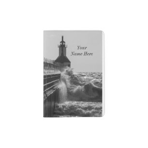 Fierce Waves At St Joseph Grayscale Passport Holde Holder