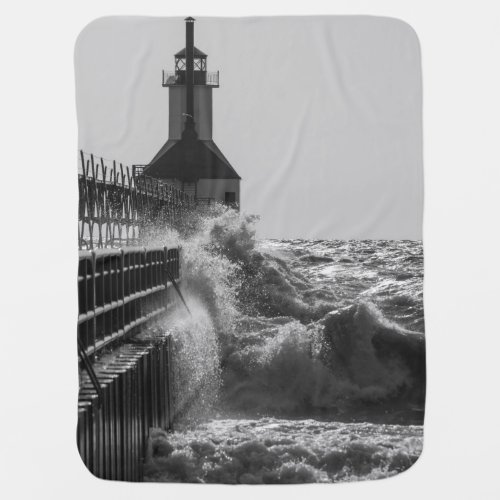 Fierce Waves At St Joseph Grayscale Swaddle Blanket