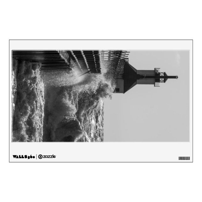 Fierce Waves At St Joseph Grayscale Wall Sticker (Front)