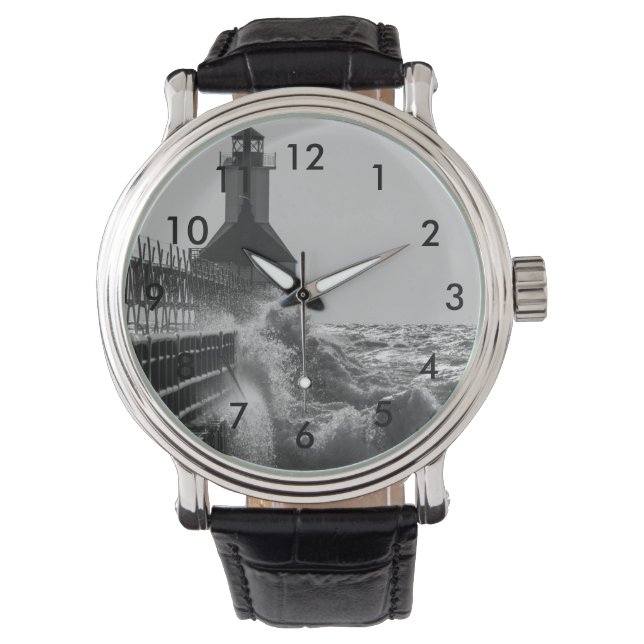 Fierce Waves At St Joseph Grayscale Watch (Front)