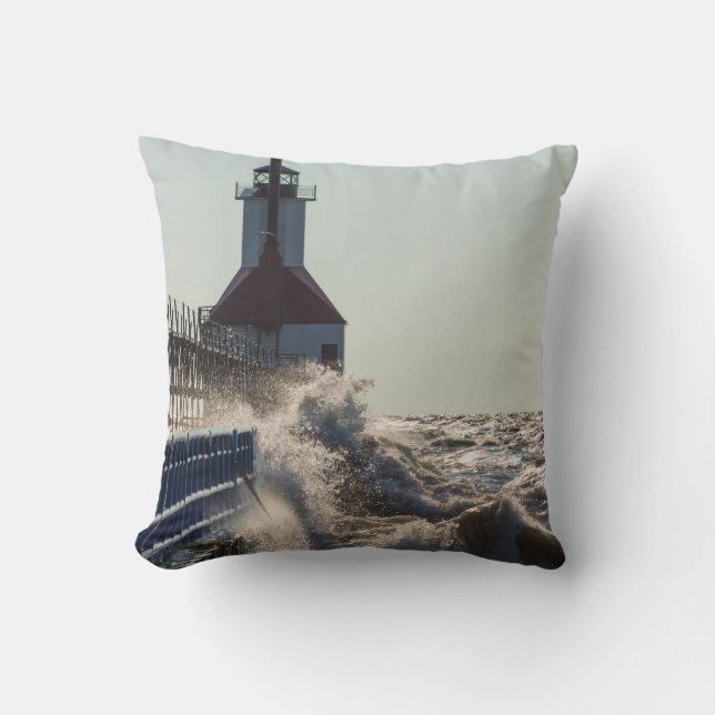 Fierce Waves At St Joseph Throw Pillow (Front)