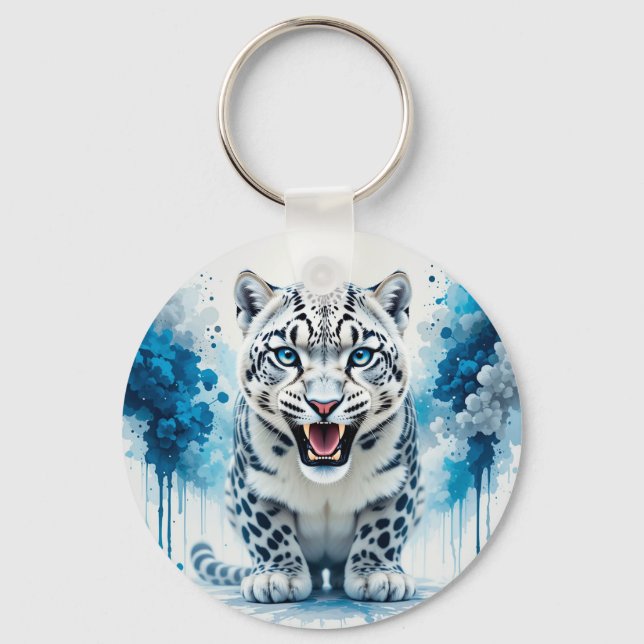 🐆 Fierce White Leopard Charm Accessory Gift Keychain (Front)