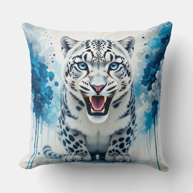 Fierce White Leopard Throw Pillow (Front)