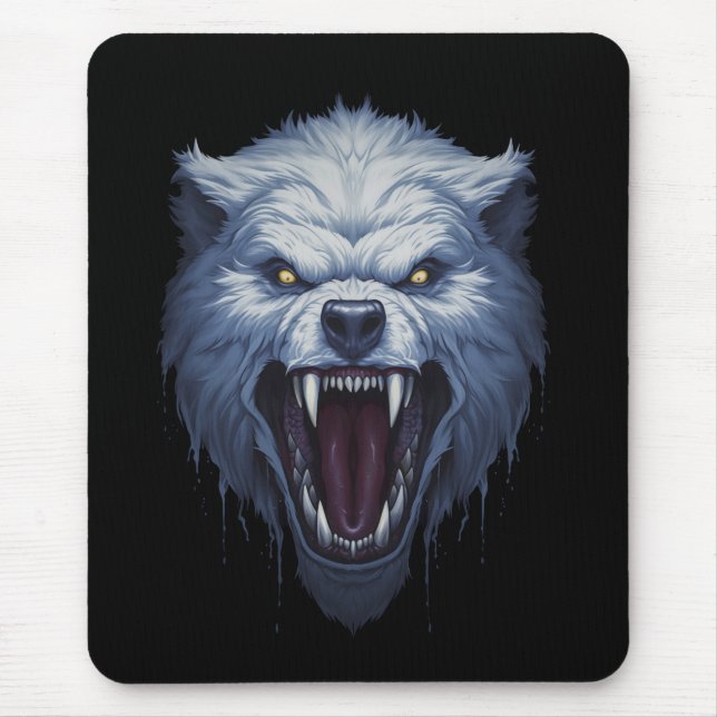 Fierce White Wolf Head Dark Fantasy Illustration Mouse Pad (Front)