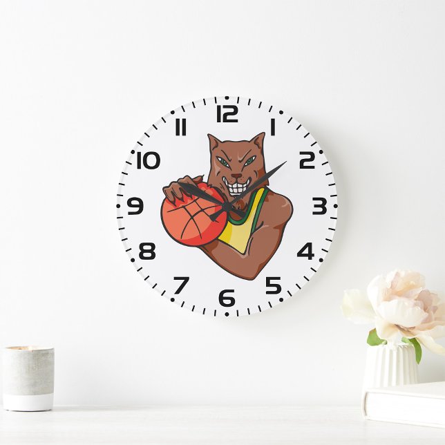 Fierce Wildcat Basketball Mascot Large Clock (Creator Uploaded)