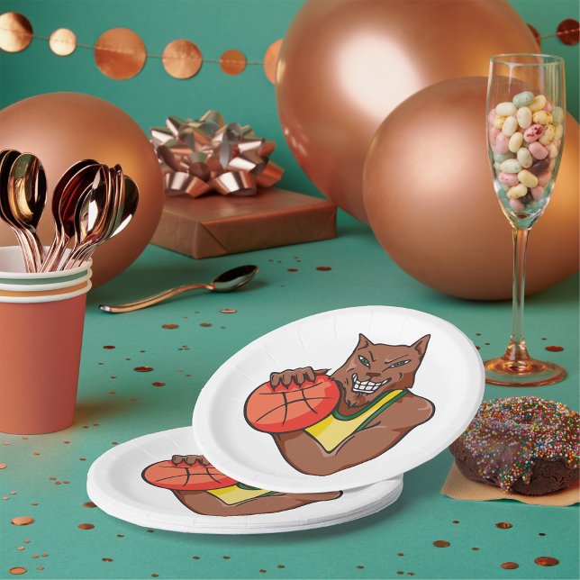 Fierce Wildcat Basketball Mascot Paper Plates (Creator Uploaded)