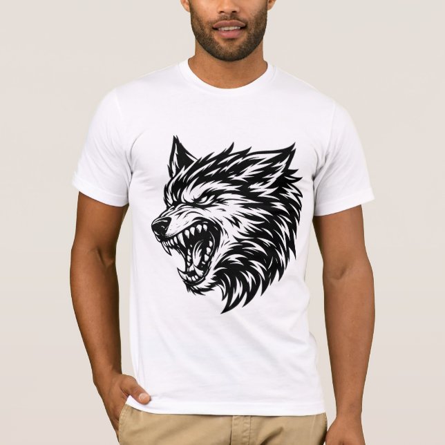 Fierce Wolf Head Bold Black and White Alpha Wolf  T-Shirt (Front)