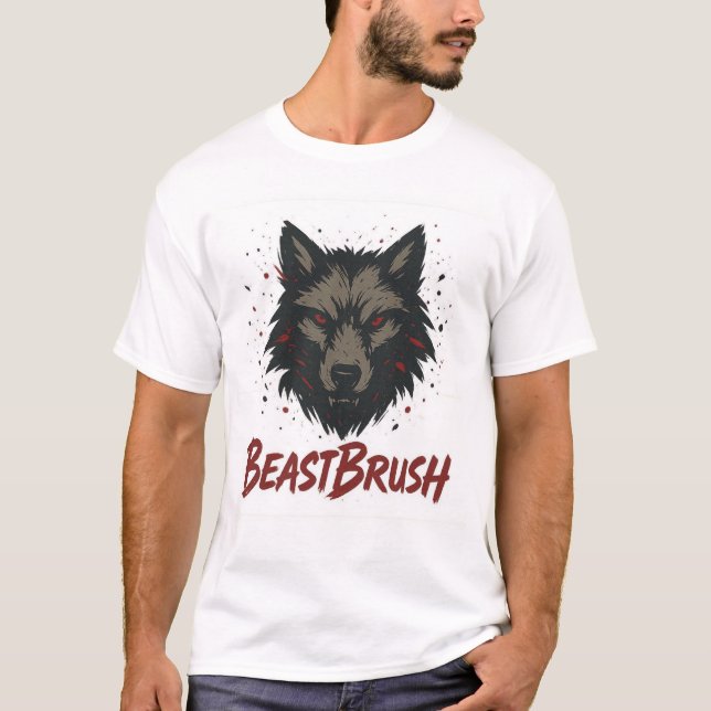 Fierce Wolf Head in Bold Brushstroke Art T-Shirt (Front)