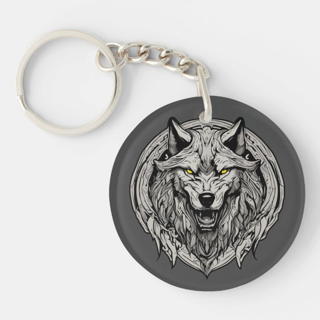 Fierce Wolf Mandala: Symbol of Strength Keychain (Front)