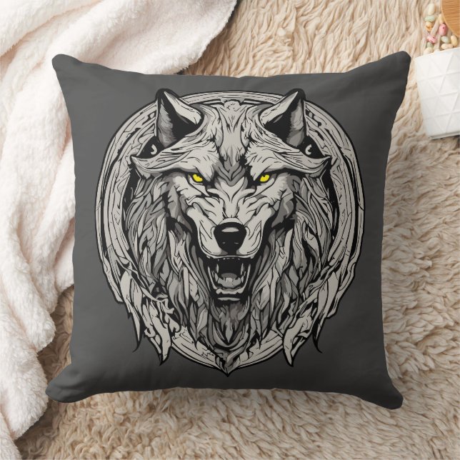 Fierce Wolf Mandala: Symbol of Strength Throw Pillow (Blanket)