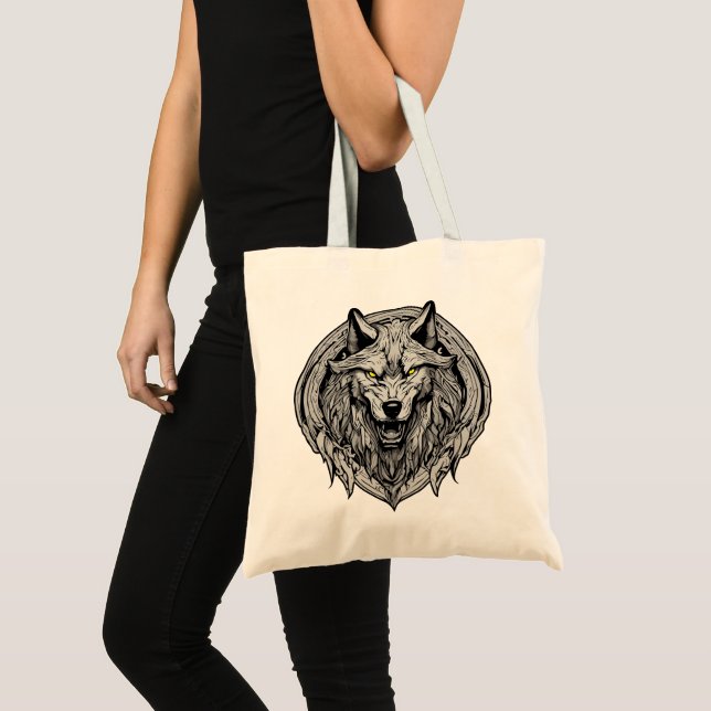 Fierce Wolf Mandala: Symbol of Strength Tote Bag (Front (Product))
